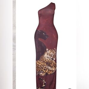Leopard and Jaguar Maxi One shoulder dress